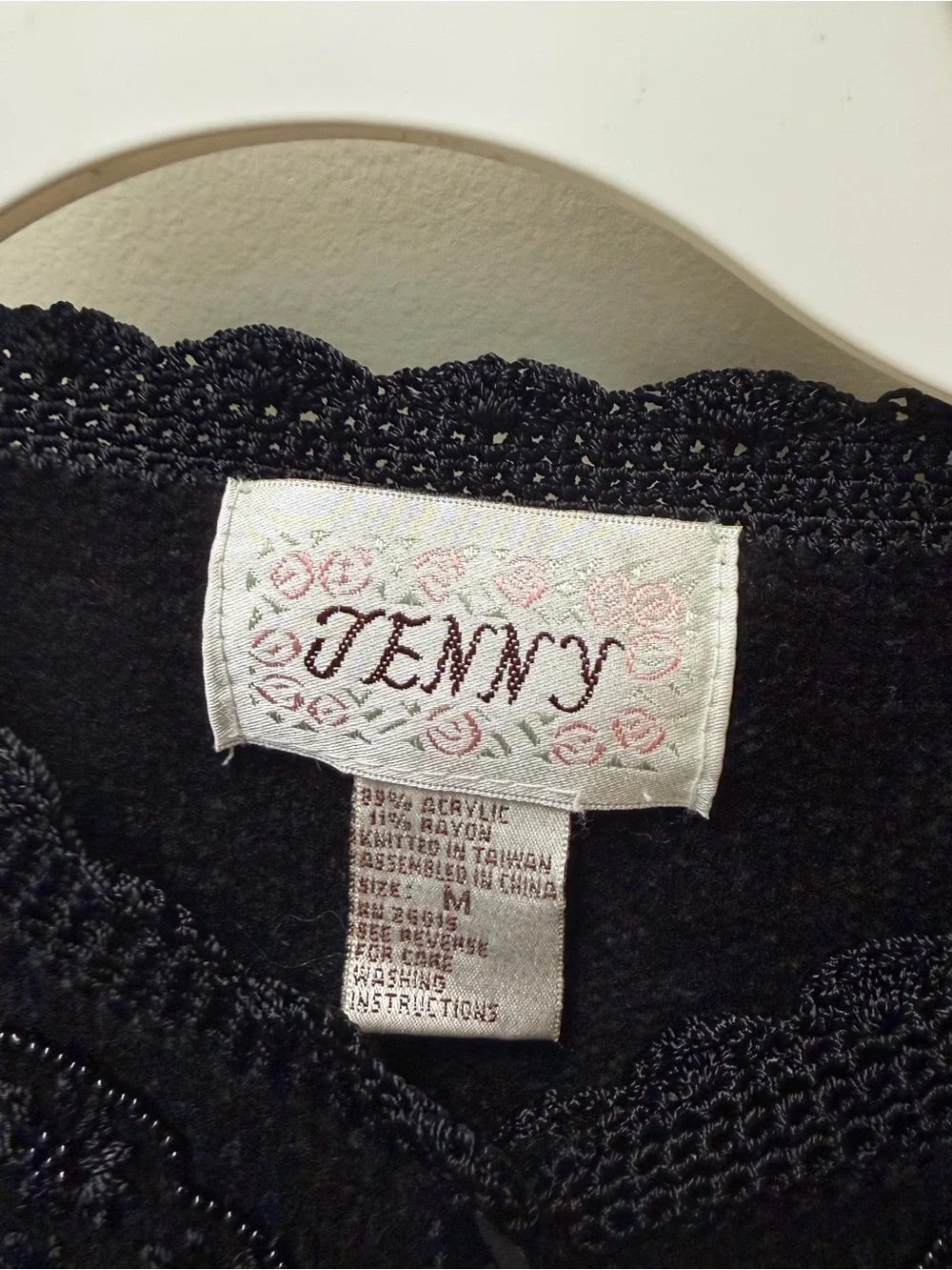 Vintage 80s/90s Women's black Embroidered Button-Front Sweater embellished